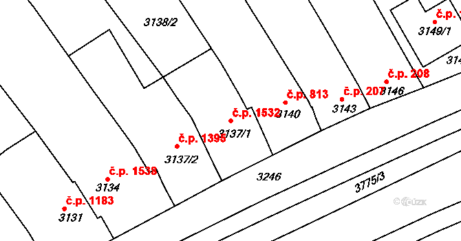 Kunovice 1532 na parcele st. 3137/1 v KÚ Kunovice u Uherského Hradiště, Katastrální mapa