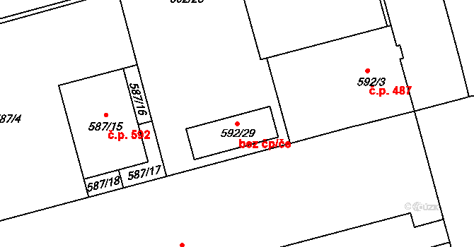 Brno 50031970 na parcele st. 592/29 v KÚ Ponava, Katastrální mapa