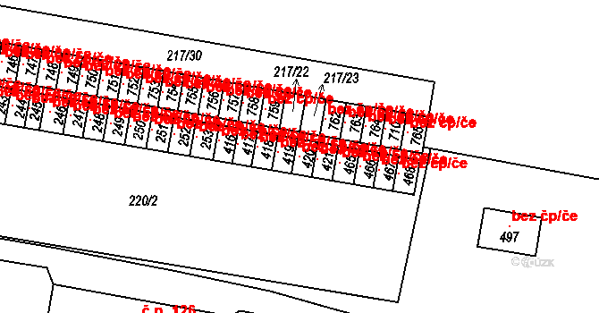 Hrádek 50135970 na parcele st. 420 v KÚ Nová Huť, Katastrální mapa