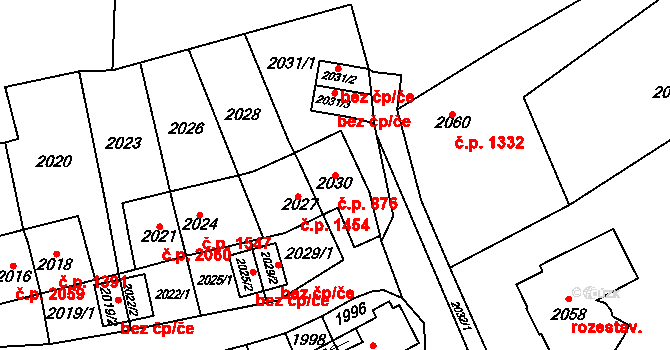 Most 876 na parcele st. 2030 v KÚ Most II, Katastrální mapa