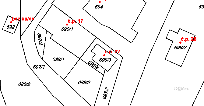 Zadky 27, Neplachovice na parcele st. 690/3 v KÚ Neplachovice, Katastrální mapa