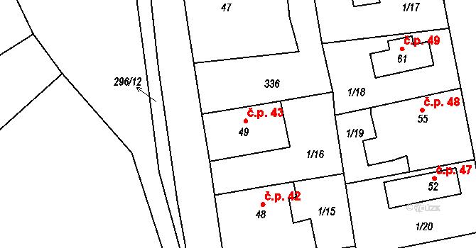 Skoranov 43, Třemošnice na parcele st. 49 v KÚ Skoranov, Katastrální mapa