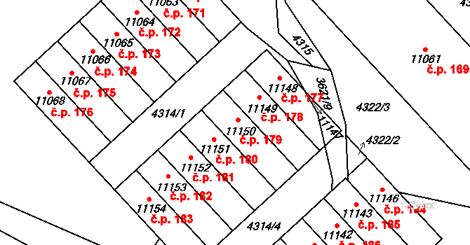 Cihelna 179, Pardubice na parcele st. 11150 v KÚ Pardubice, Katastrální mapa
