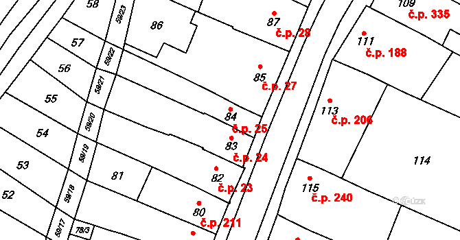 Velešovice 25 na parcele st. 84 v KÚ Velešovice, Katastrální mapa
