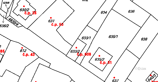 Choceňské Předměstí 52, Vysoké Mýto na parcele st. 633 v KÚ Vysoké Mýto, Katastrální mapa