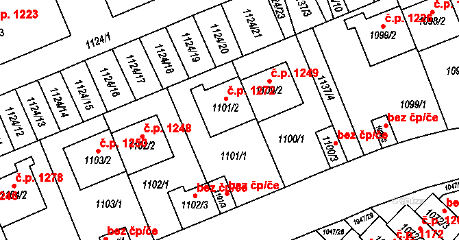 Třešť 1272 na parcele st. 1101/2 v KÚ Třešť, Katastrální mapa