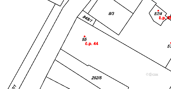 Jenichov 44, Střemy na parcele st. 55 v KÚ Jenichov, Katastrální mapa