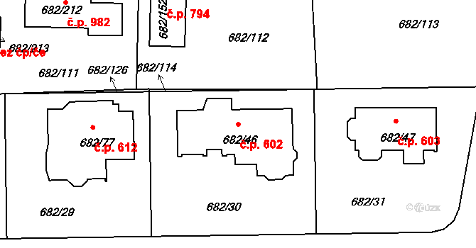 Průhonice 602 na parcele st. 682/46 v KÚ Průhonice, Katastrální mapa