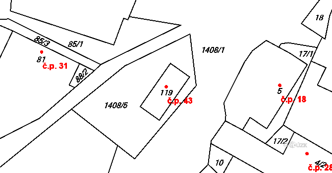 Řevnov 43, Chotoviny na parcele st. 119 v KÚ Řevnov, Katastrální mapa