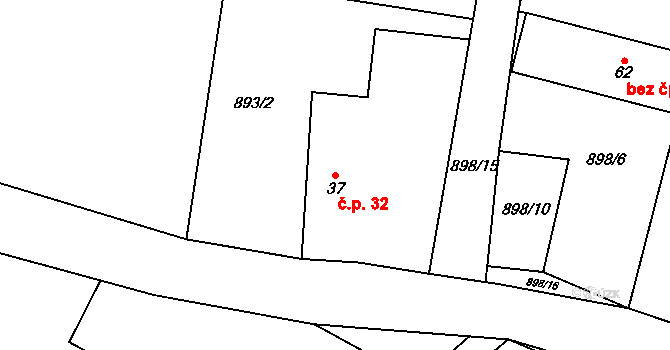 Bukovec 32 na parcele st. 37 v KÚ Bukovec u Horšovského Týna, Katastrální mapa