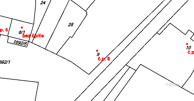 Mezholezy 8 na parcele st. 9 v KÚ Mezholezy u Horšovského Týna, Katastrální mapa