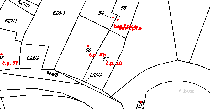 Bítov 40, Přehýšov na parcele st. 57 v KÚ Bítov u Přehýšova, Katastrální mapa
