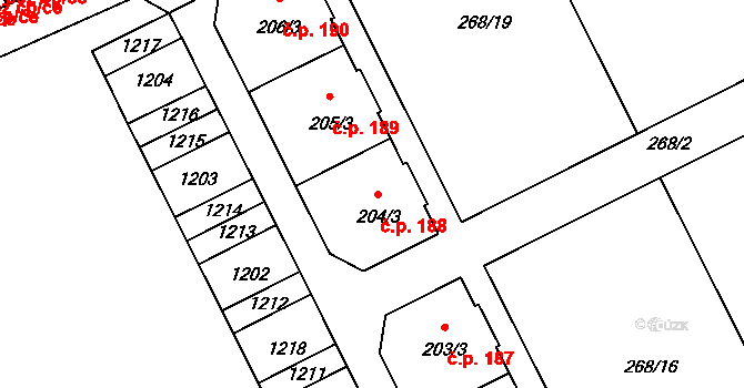 Velká Ves 188, Broumov na parcele st. 204/3 v KÚ Velká Ves u Broumova, Katastrální mapa