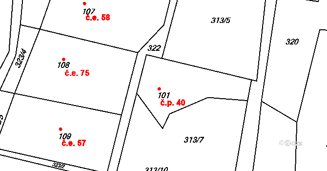 Dobrošov 40, Náchod na parcele st. 101 v KÚ Dobrošov, Katastrální mapa