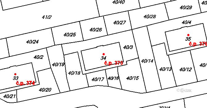 Vejprnice 375 na parcele st. 34 v KÚ Vejprnice, Katastrální mapa