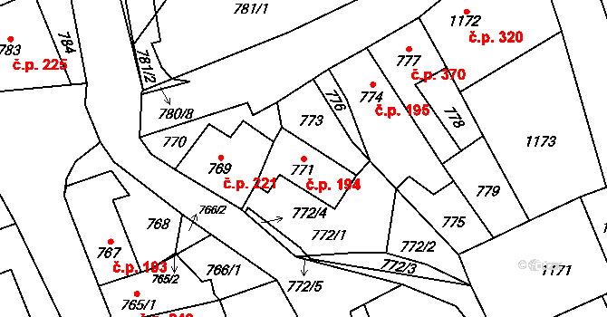 Olešnice 194 na parcele st. 771 v KÚ Olešnice na Moravě, Katastrální mapa
