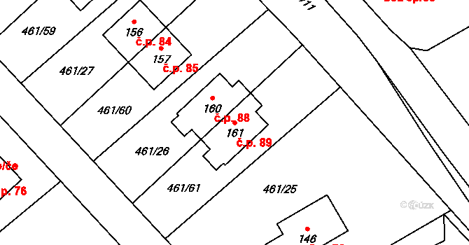 Mokrouše 89 na parcele st. 161 v KÚ Mokrouše, Katastrální mapa