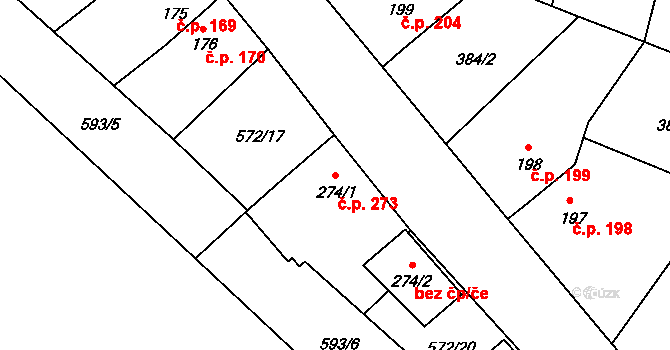 Lišany 273 na parcele st. 274/1 v KÚ Lišany u Rakovníka, Katastrální mapa