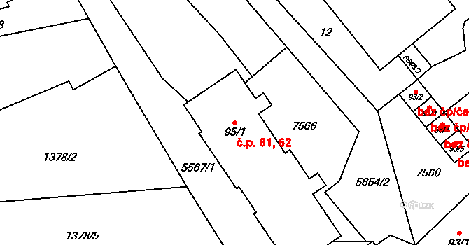 Vroutek 61,62 na parcele st. 95/1 v KÚ Vroutek, Katastrální mapa