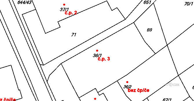 Olešenka 3 na parcele st. 36/1 v KÚ Olešenka, Katastrální mapa