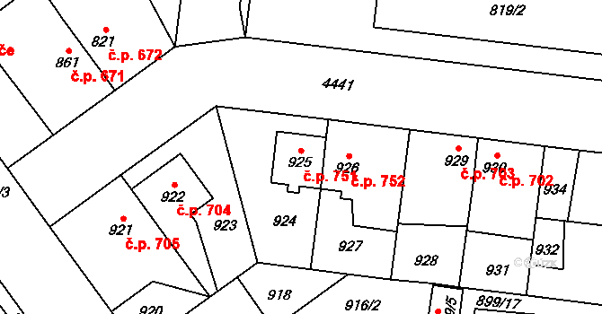 Chotěboř 751 na parcele st. 925 v KÚ Chotěboř, Katastrální mapa
