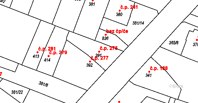 Doudleby nad Orlicí 275 na parcele st. 391 v KÚ Doudleby nad Orlicí, Katastrální mapa