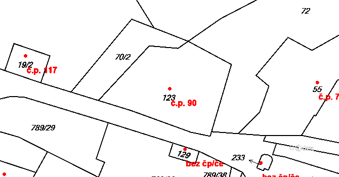 Merklovice 90, Vamberk na parcele st. 123 v KÚ Merklovice, Katastrální mapa
