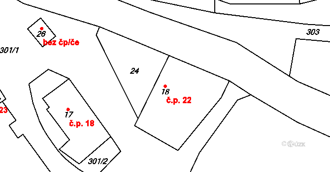 Zábřezí 22, Zábřezí-Řečice na parcele st. 18 v KÚ Zábřezí, Katastrální mapa