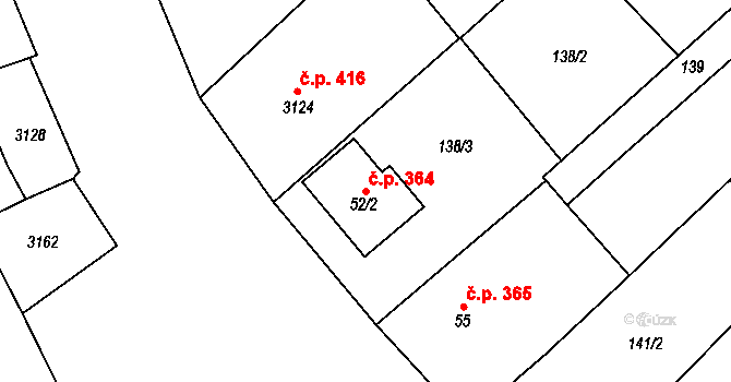 Popice 364 na parcele st. 52/2 v KÚ Popice, Katastrální mapa