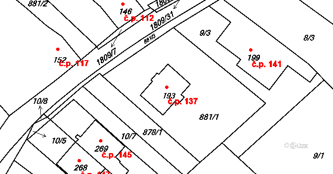 Dobrotice 137, Holešov na parcele st. 193 v KÚ Dobrotice, Katastrální mapa