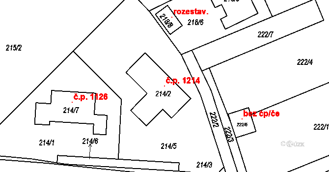Srubec 1214 na parcele st. 214/2 v KÚ Srubec, Katastrální mapa