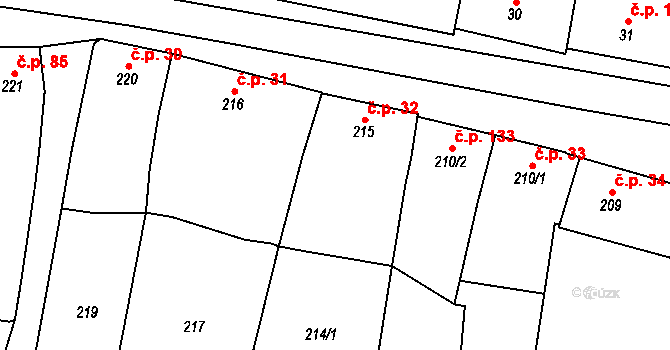 Bílovice 32, Bílovice-Lutotín na parcele st. 215 v KÚ Bílovice, Katastrální mapa