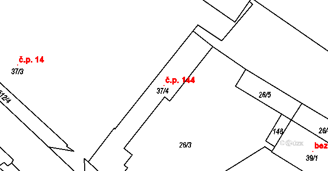 Mnětice 144, Pardubice na parcele st. 37/4 v KÚ Mnětice, Katastrální mapa