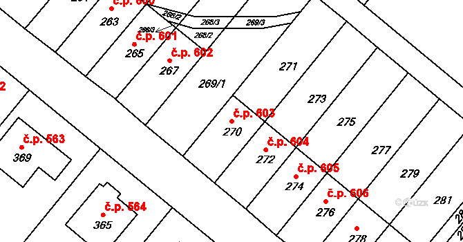 Konice 603 na parcele st. 270 v KÚ Konice, Katastrální mapa