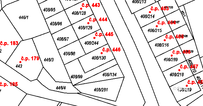 Dobšice 446 na parcele st. 408/130 v KÚ Dobšice u Znojma, Katastrální mapa