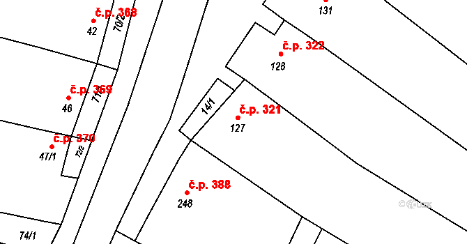 Míšovice 321, Hostěradice na parcele st. 127 v KÚ Míšovice, Katastrální mapa