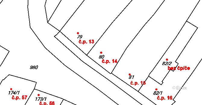 Popice 14, Znojmo na parcele st. 80 v KÚ Popice u Znojma, Katastrální mapa