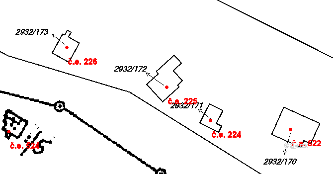 Lančov 225 na parcele st. 2932/172 v KÚ Lančov, Katastrální mapa