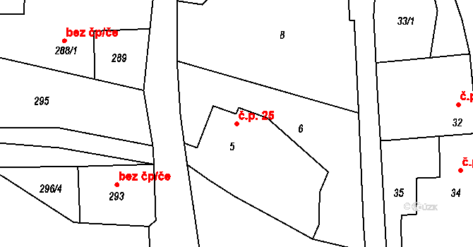 Černotín 25 na parcele st. 5 v KÚ Černotín, Katastrální mapa