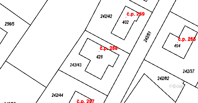 Rudíkov 258 na parcele st. 428 v KÚ Rudíkov, Katastrální mapa