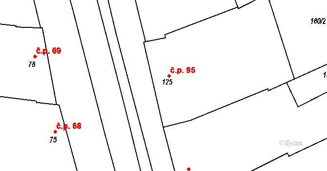 Horní Moštěnice 95 na parcele st. 125 v KÚ Horní Moštěnice, Katastrální mapa