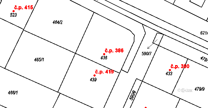 Přerov II-Předmostí 386, Přerov na parcele st. 438 v KÚ Předmostí, Katastrální mapa