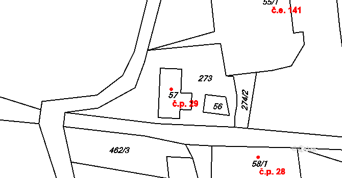 Medonosy 29 na parcele st. 57 v KÚ Medonosy, Katastrální mapa