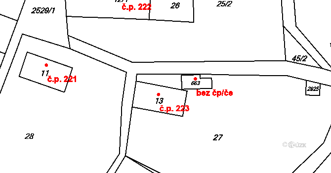 Velký Šenov 223 na parcele st. 13 v KÚ Velký Šenov, Katastrální mapa