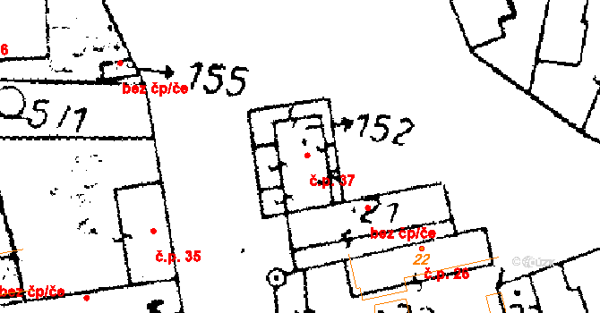 Pňov 37, Pňov-Předhradí na parcele st. 152 v KÚ Pňov, Katastrální mapa
