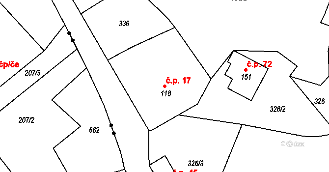 Rájec 17, Černava na parcele st. 118 v KÚ Rájec u Černavy, Katastrální mapa