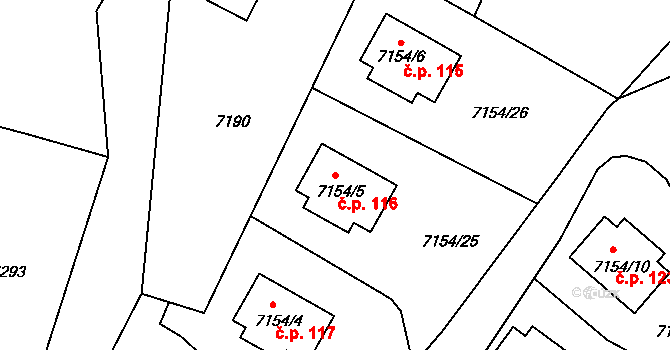 Jiřetín pod Bukovou 116 na parcele st. 7154/5 v KÚ Jiřetín pod Bukovou, Katastrální mapa