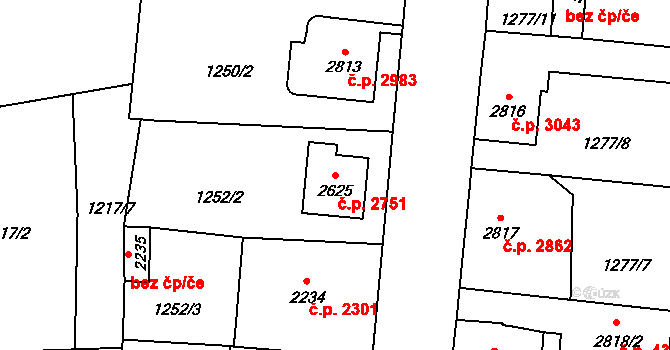 Jablonec nad Nisou 2751 na parcele st. 2625 v KÚ Jablonec nad Nisou, Katastrální mapa