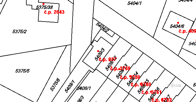 Jihlava 937 na parcele st. 5409/3 v KÚ Jihlava, Katastrální mapa