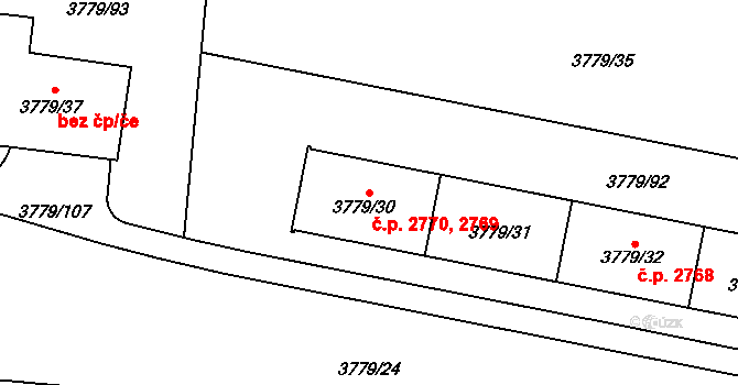 Jihlava 2769,2770 na parcele st. 3779/30 v KÚ Jihlava, Katastrální mapa